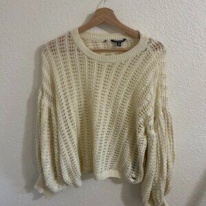 Buffalo David Bitton Cream Open Knit Sweater w/ Balloon Sleeves | Size M